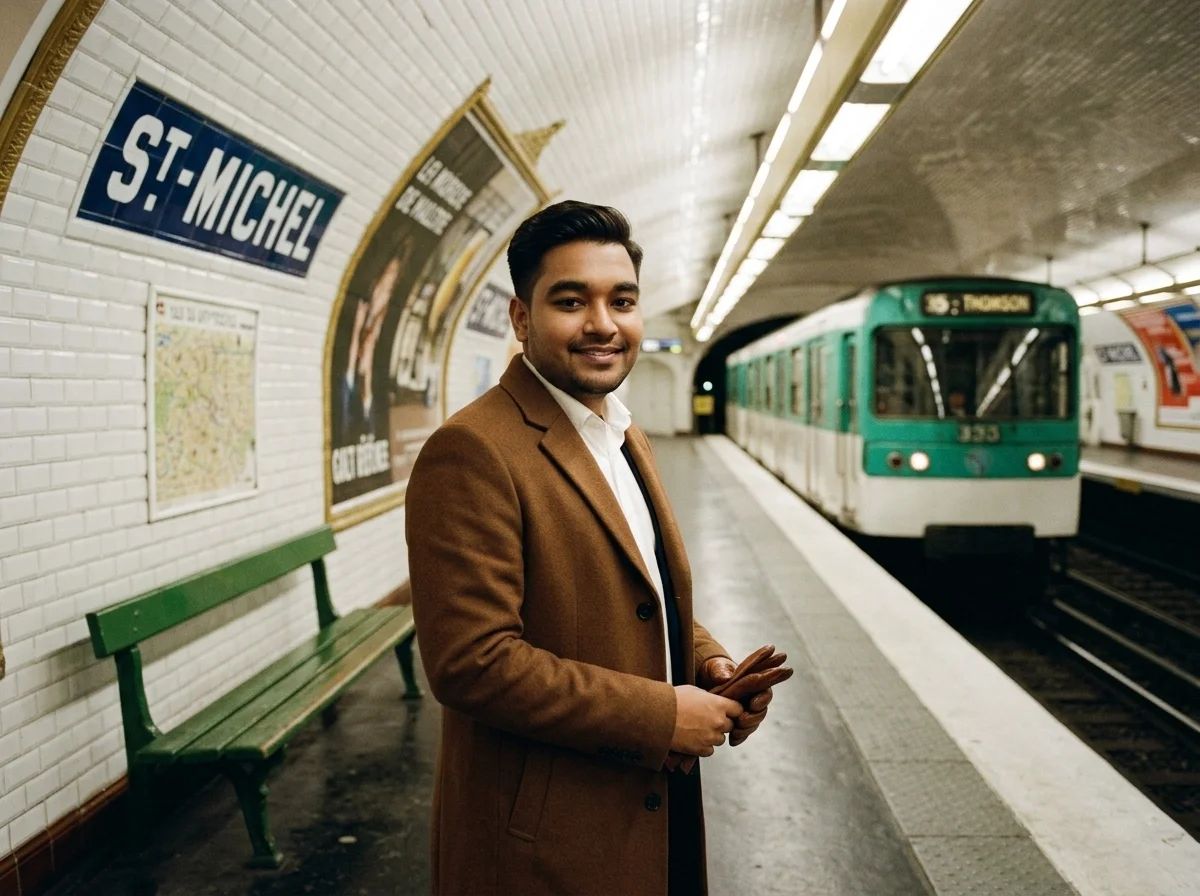 You in 1950s Paris Metro AI photo prompt preview