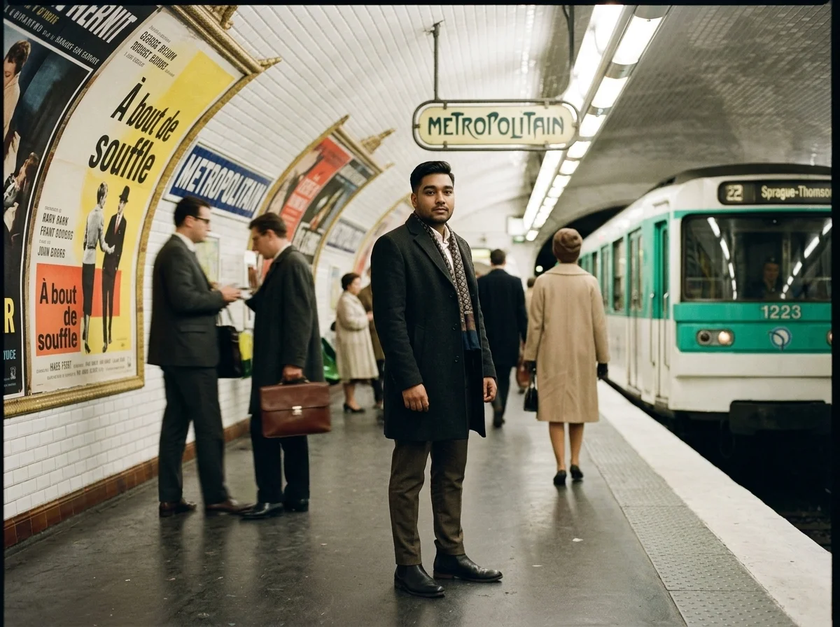 You in 1960s Paris Metro AI photo prompt preview