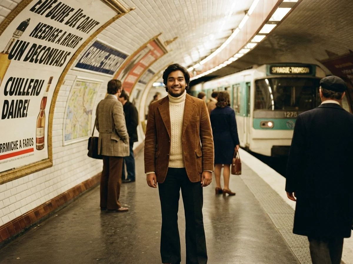 You in 1970s Paris Metro AI photo prompt preview