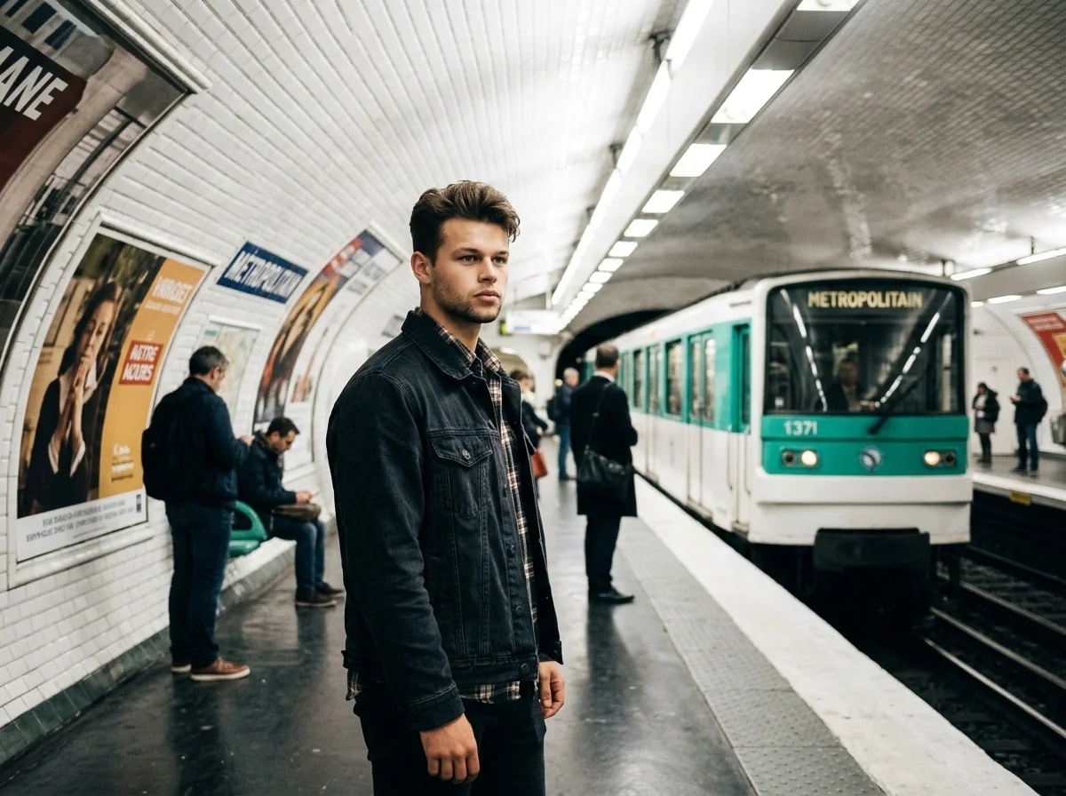 You in 1980s Paris Metro AI photo prompt preview
