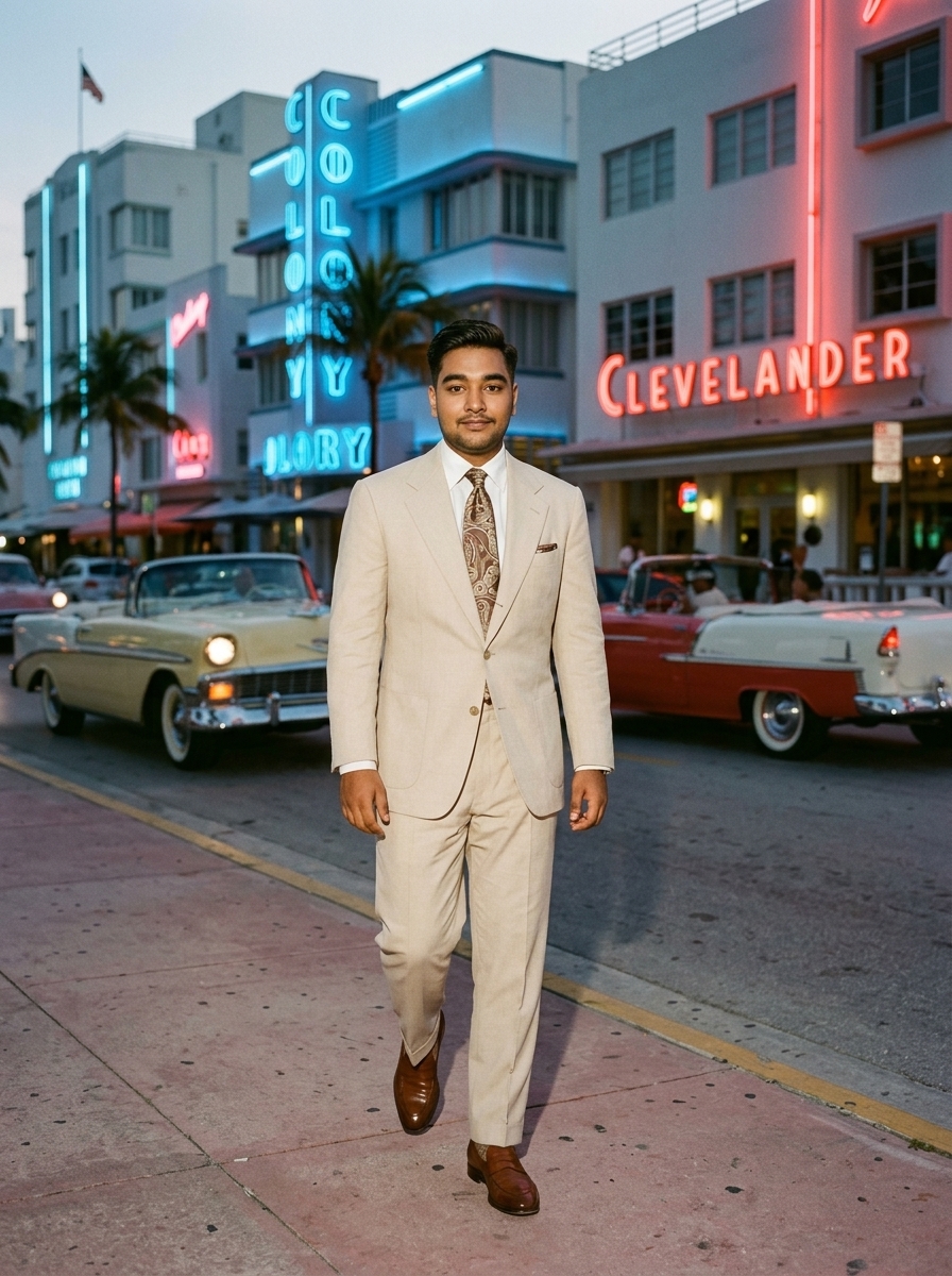 You in 1950s Miami Beach AI photo prompt preview