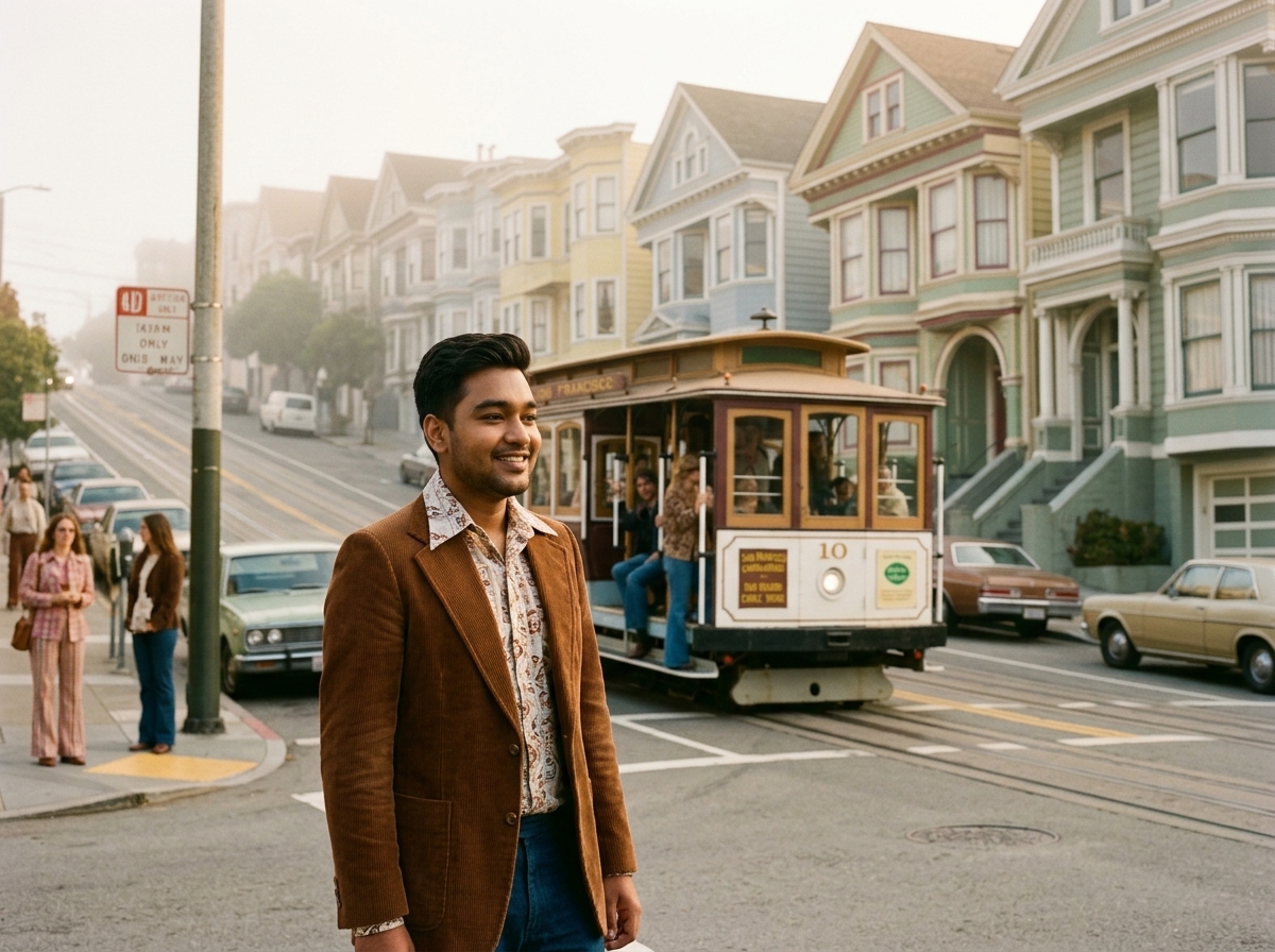 You in 1970s San Francisco AI photo prompt preview