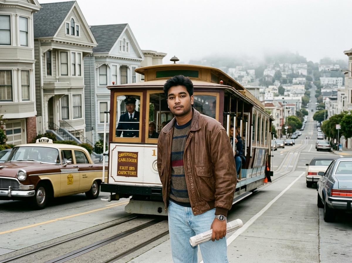 You in 1980s San Francisco AI photo prompt preview