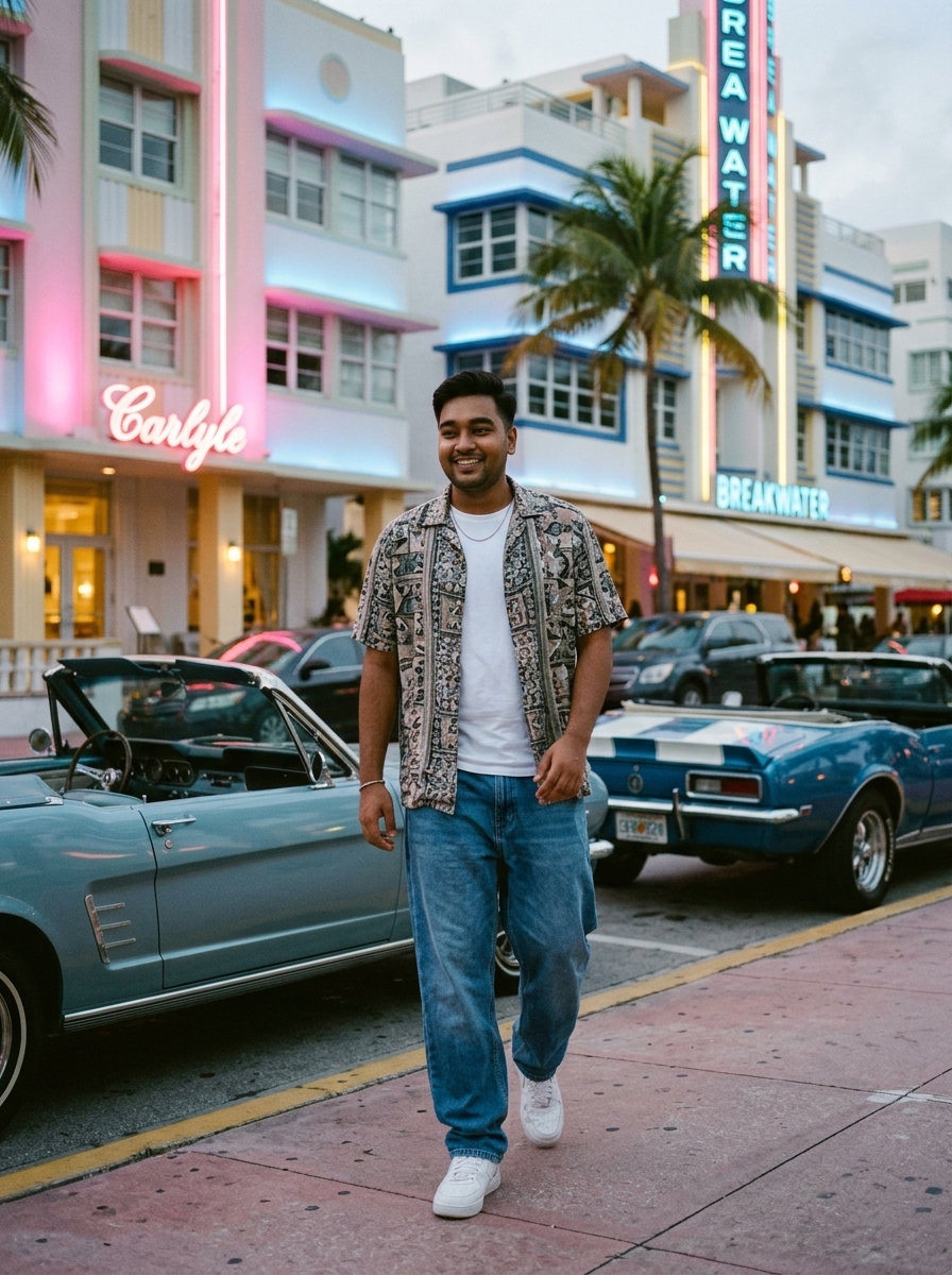 You in 1990s Miami Beach AI photo prompt preview